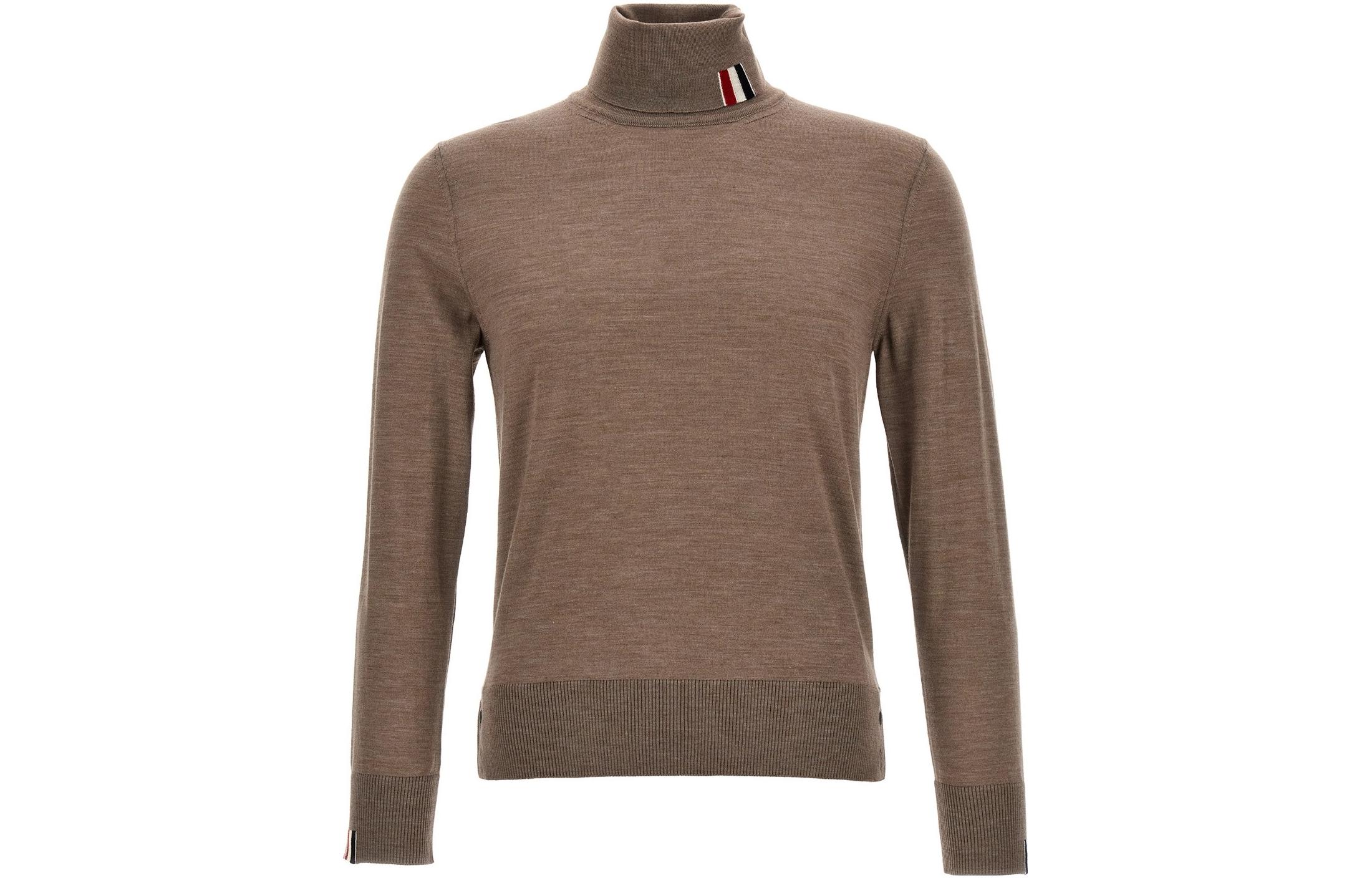 THOM BROWNE Solid High-Neck Pullover Slim-Fit Sweater Men’s Dark Beige. MKA475A-Y1014-215