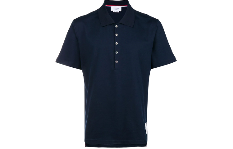 THOM BROWNE Solid Logo Patch Short Sleeve Polo Shirt Navy Summer MJP052A-00042-415