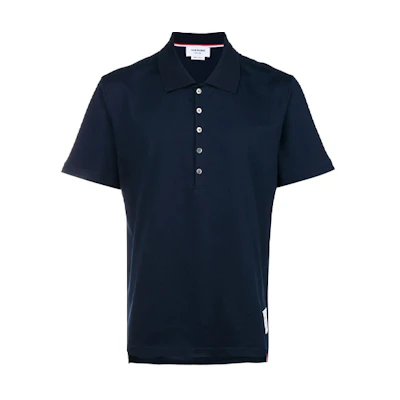 THOM BROWNE Solid Logo Patch Short Sleeve Polo Shirt Navy Summer MJP052A-00042-415