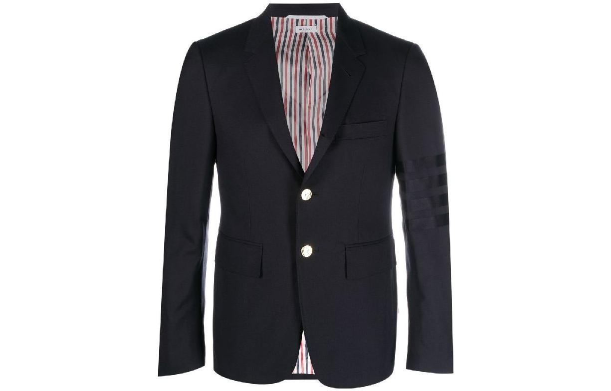 THOM BROWNE Solid Navy Blue Blazer Jacket  Long Sleeve MJC001A-06146-420