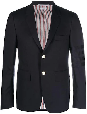 THOM BROWNE Solid Navy Blue Blazer Jacket Long Sleeve MJC001A-06146-420 Buy THOM BROWNE Solid Navy Blue Blazer Jacket Long Sleeve MJC001A-06146-420