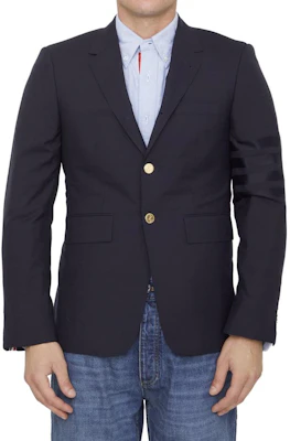 THOM BROWNE Solid Navy Blue Blazer Jacket Long Sleeve MJC001A-06146-420 1