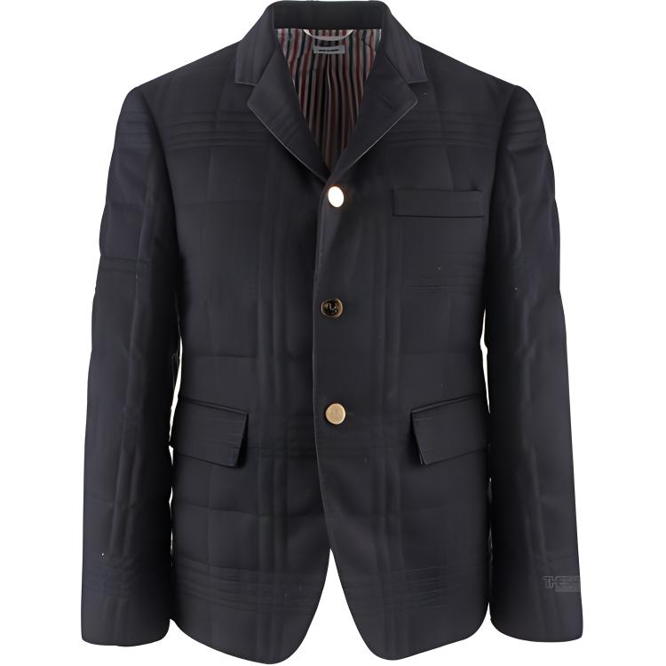 Thom Browne Solid Navy Blue Single-Breasted Long Sleeve Jacket for Men MJC001X-00154-415