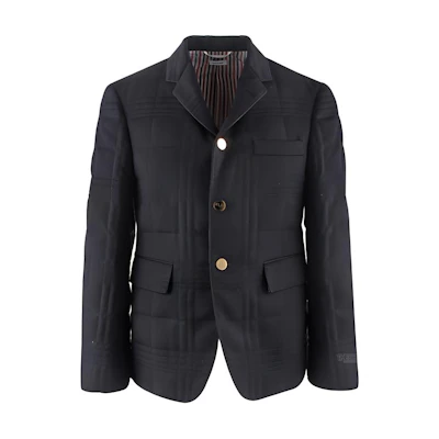 Thom Browne Solid Navy Blue Single-Breasted Long Sleeve Jacket for Men MJC001X-00154-415
