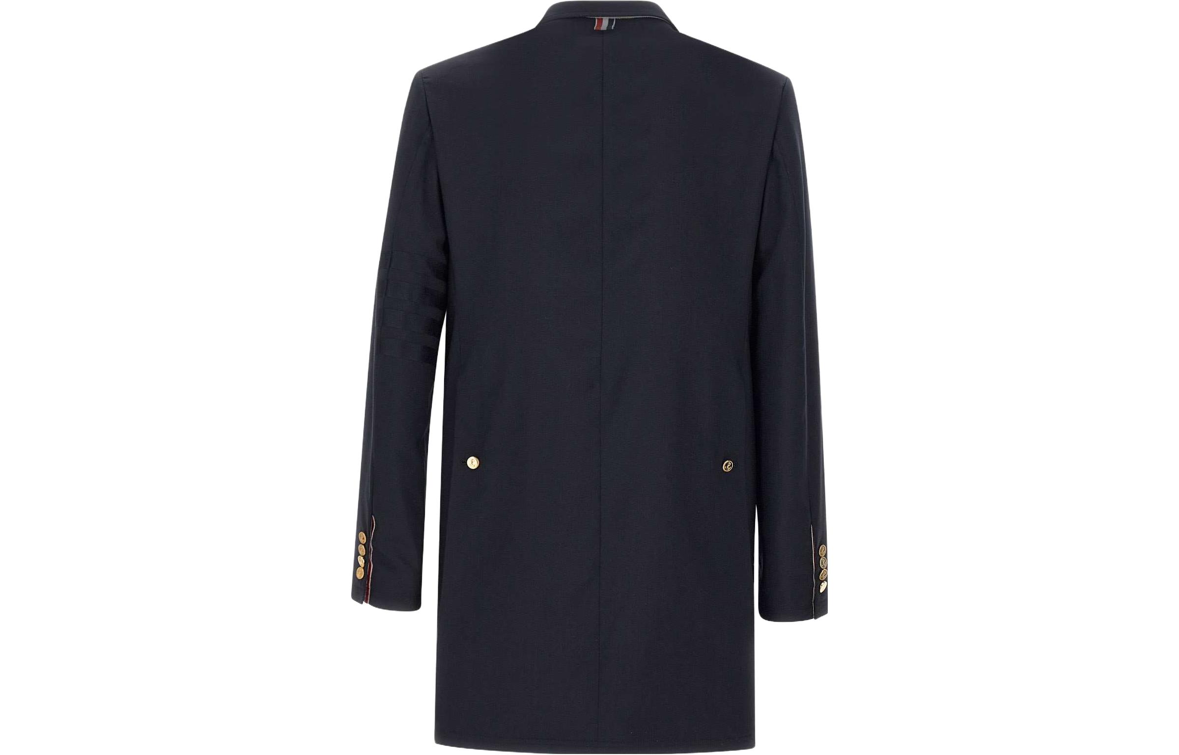 Lookbook 톰 브라운 남성 네이비 블루 싱글 코트 미드 렝스 MOC005-A06146-420