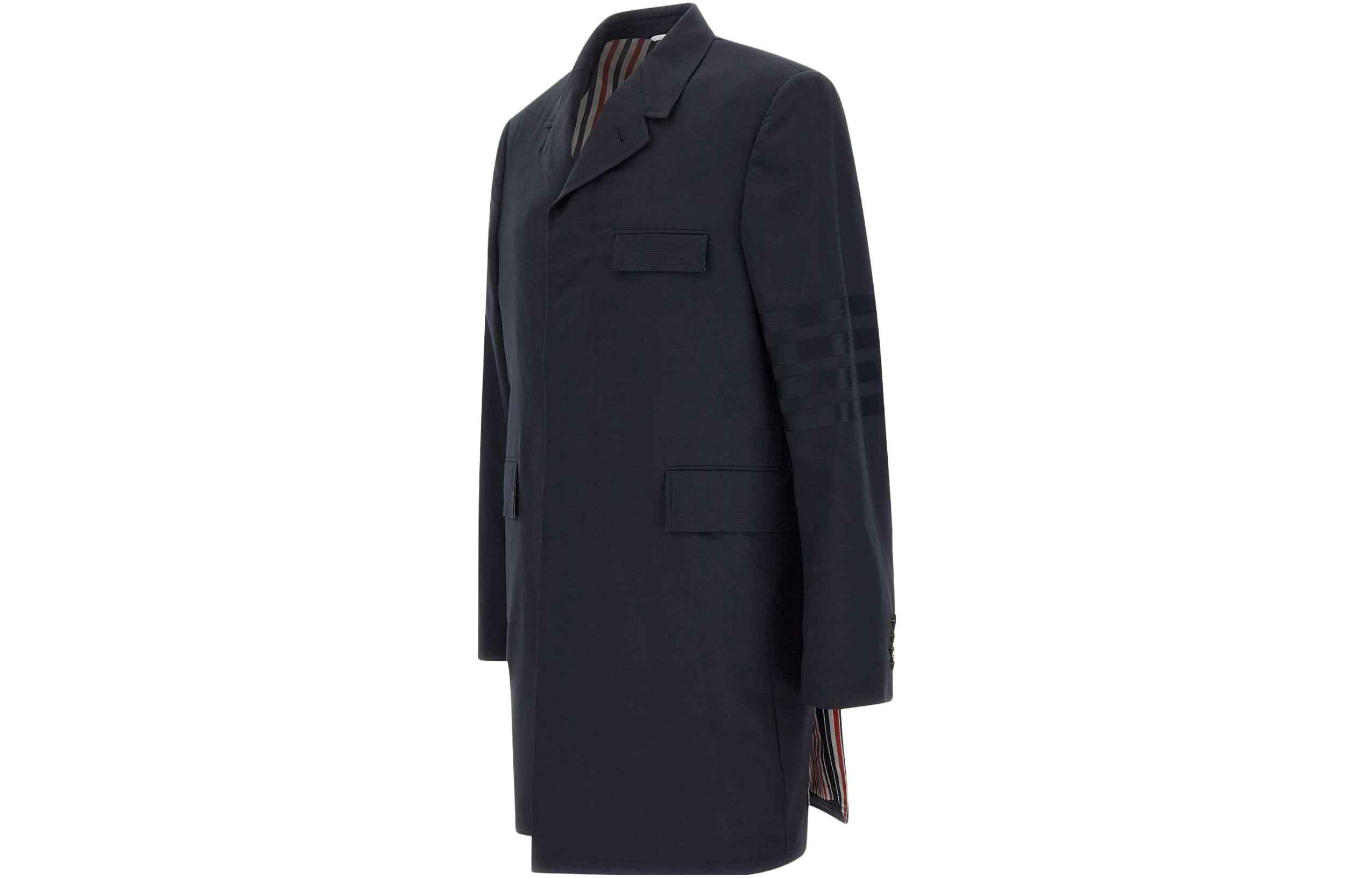 Shop 톰 브라운 남성 네이비 블루 싱글 코트 미드 렝스 MOC005-A06146-420