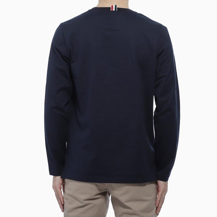 Shop Thom Browne Solid Navy Lengan Panjang Tee MJS068A-00042-415