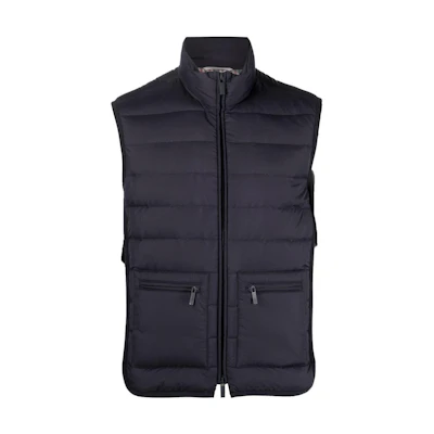 Thom Browne Solid Quilted Down Vest Zip-Up Mock Neck for Men. MVD026X-F0241-415