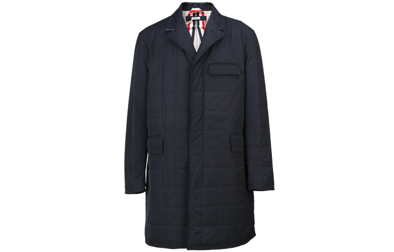 THOM BROWNE Solid Stripe Collar Coat Navy Blue  Fashion Trench Coat MOD059X-07259-415