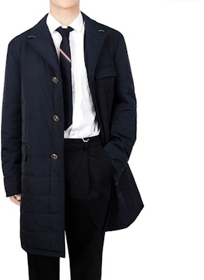 THOM BROWNE Solid Stripe Collar Coat Navy Blue Fashion Trench Coat MOD059X-07259-415 Shop THOM BROWNE Solid Stripe Collar Coat Navy Blue Fashion Trench Coat MOD059X-07259-415