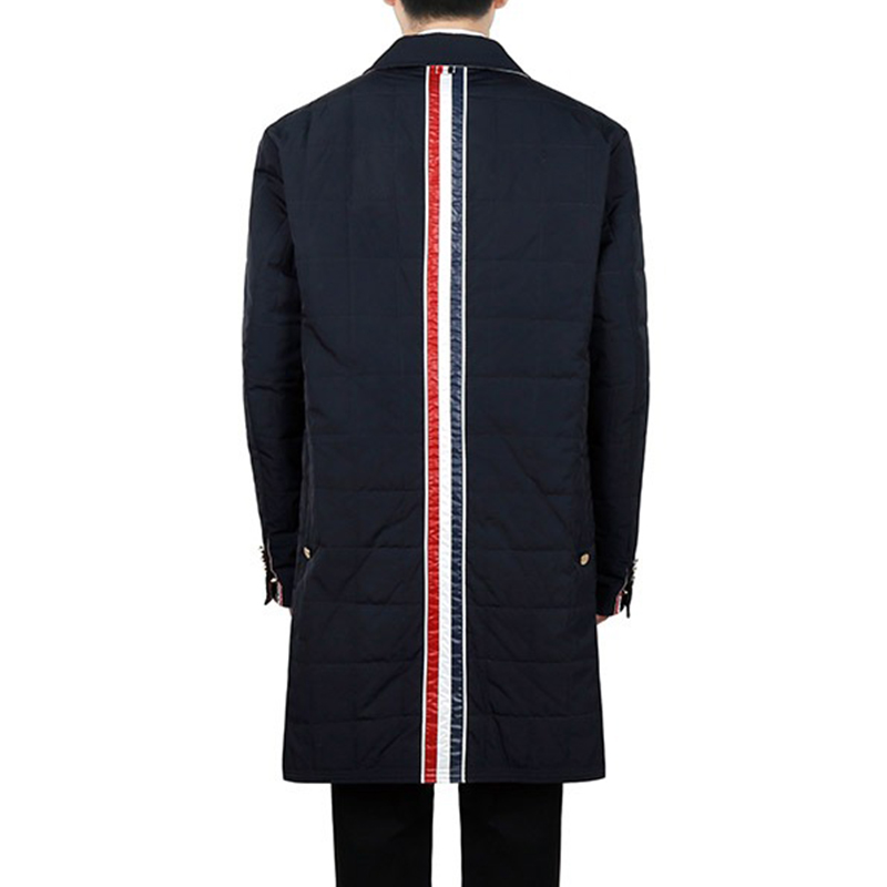 Purchase THOM BROWNE 寶藍純色條紋領風衣 时尚长版外套 MOD059X-07259-415