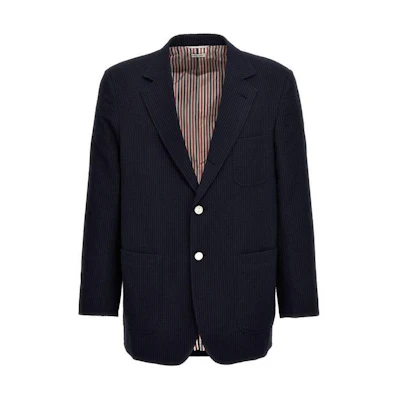 Thom Browne Solid Stripe Collar Jacket Black Outerwear MJR094A006455415