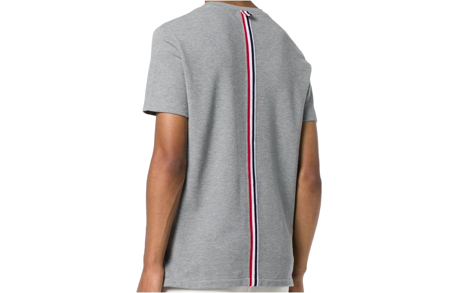 Lookbook THOM BROWNE Solid Stripe Crewneck Casual Short Sleeve Tee Men’s Grey MJS056A00050