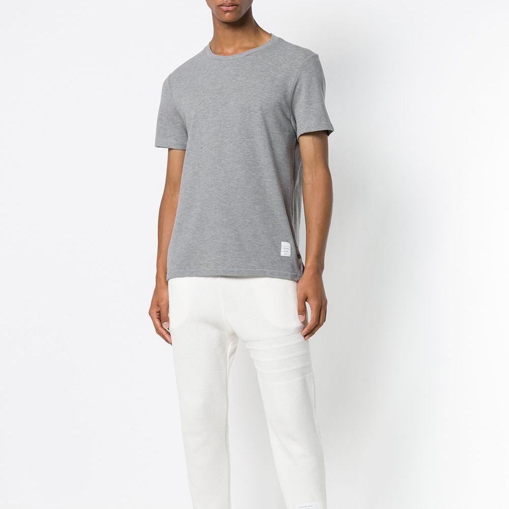 Shop THOM BROWNE Solid Stripe Crewneck Casual Short Sleeve Tee Men’s Grey MJS056A00050