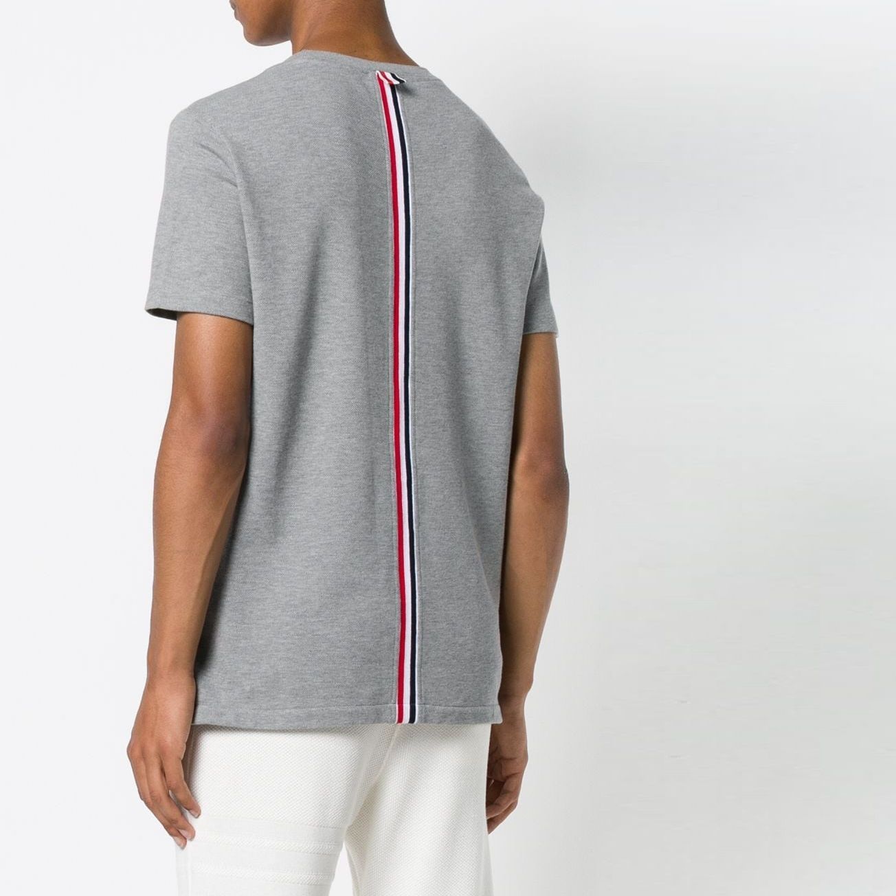 Purchase THOM BROWNE Solid Stripe Crewneck Casual Short Sleeve Tee Men’s Grey MJS056A00050