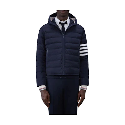 THOM BROWNE Solid Stripe Hoodie Jacket - Navy Blue MJD087X-07259-415