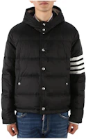Thom Browne Solid Stripe Padded Detachable Hood Bomber Jacket Black MJD064X-05411-001 Thom Browne Solid Stripe Padded Detachable Hood Bomber Jacket Black MJD064X-05411-001