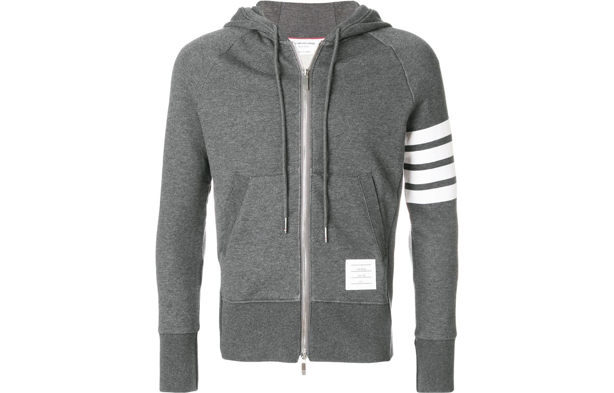 Thom Browne Solid Stripe Print Zip Hoodie Grey MJT022H00535 BCW
