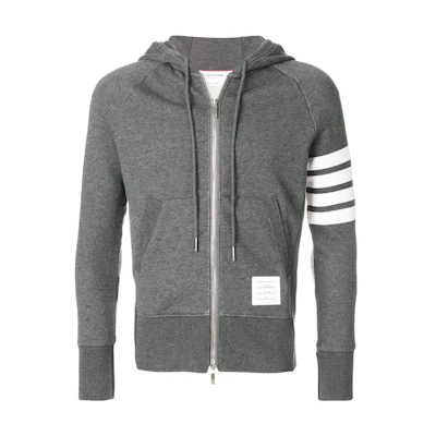 Thom Browne Solid Stripe Print Zip Hoodie Grey MJT022H00535 BCW