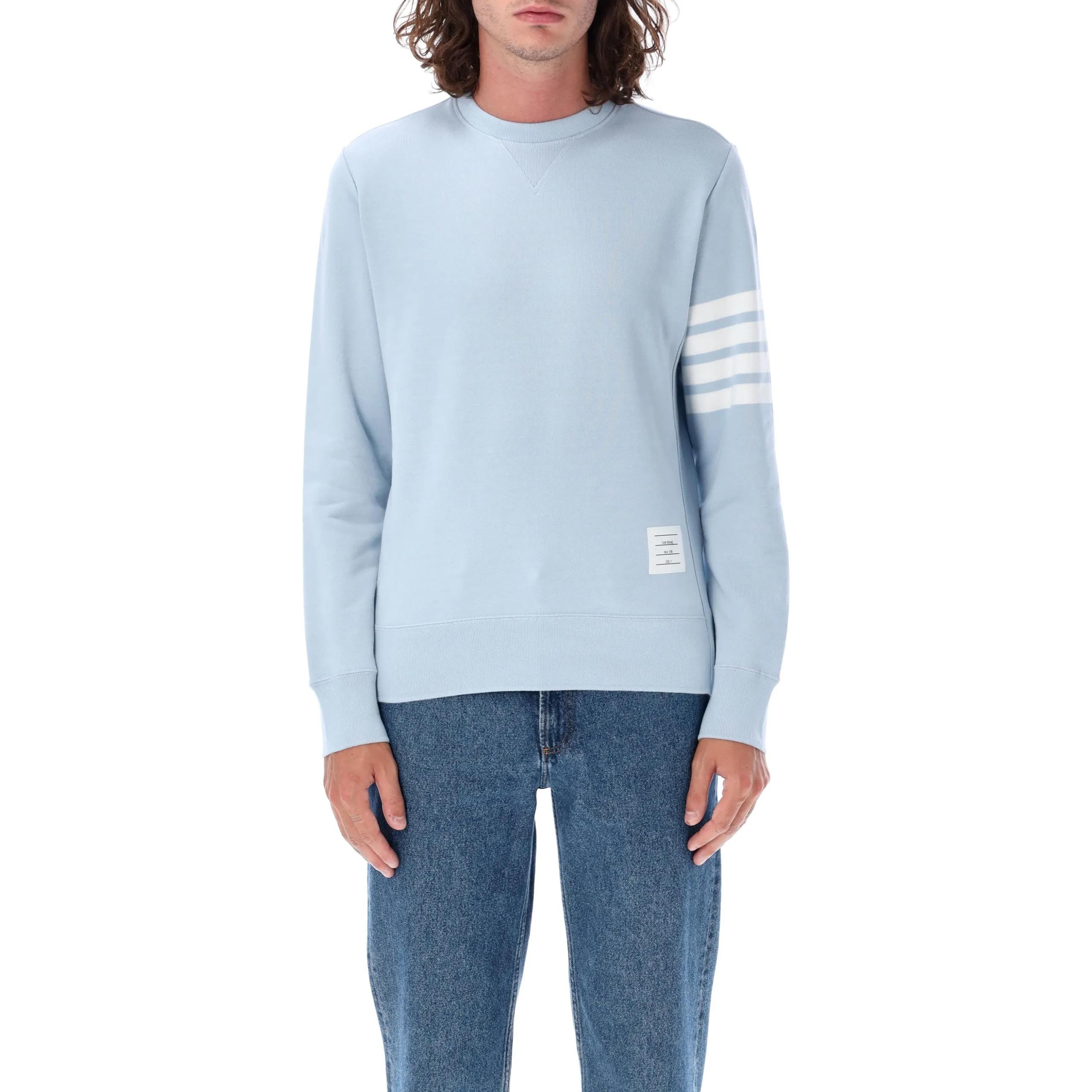 Thom Browne Spliced Stripe Crewneck Sweatshirt Light Blue MJT021H-00535-480