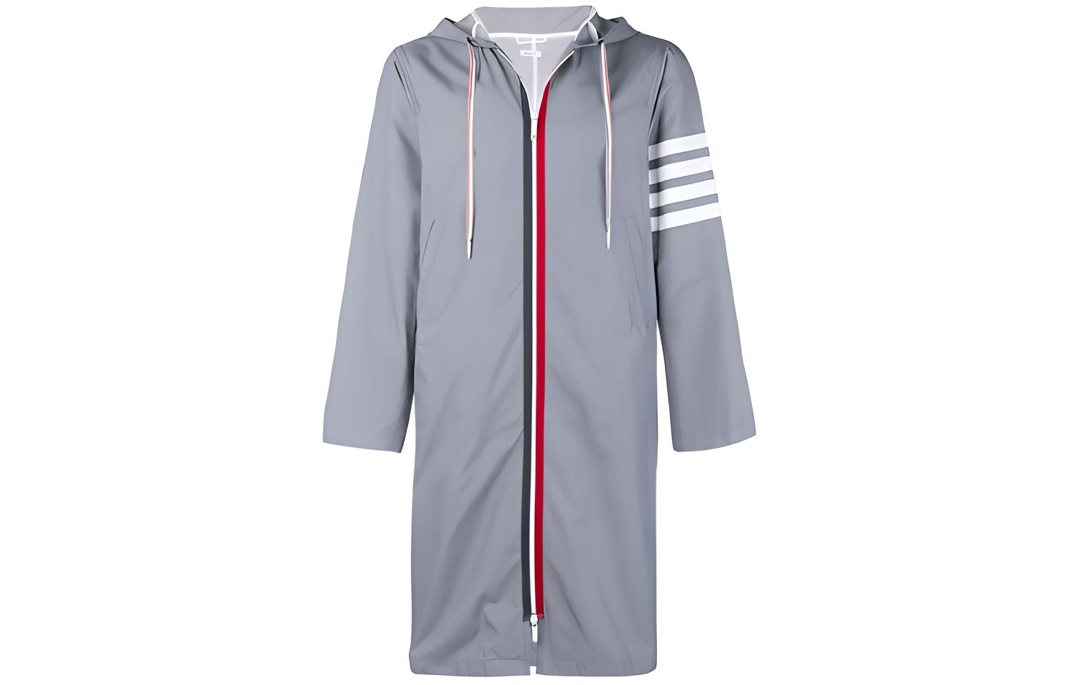 Thom Browne SS21 4-Stripe Long Patchwork Trench Coat Grey MOT028A-04429-035