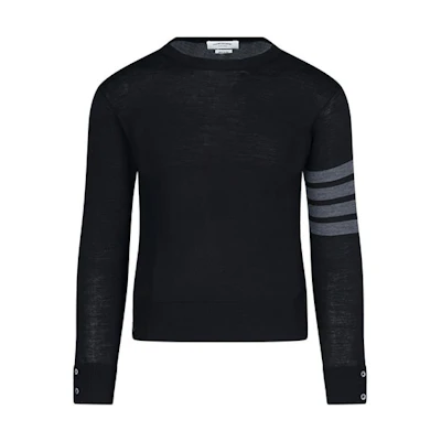 THOM BROWNE SS21 Black Striped Wool Pullover Sweater Long Sleeve. MKA002B-00014-001