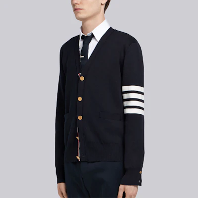 THOM BROWNE SS21 Blue Four-Bar Classic Knit Cardigan Jacket MKC171A-00219-415 Sizing THOM BROWNE SS21 Blue Four-Bar Classic Knit Cardigan Jacket MKC171A-00219-415