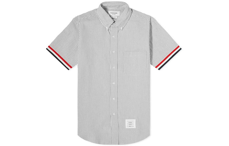 Order THOM BROWNE SS21 灰色條紋短袖休閒襯衫 MWS252A-00572-035
