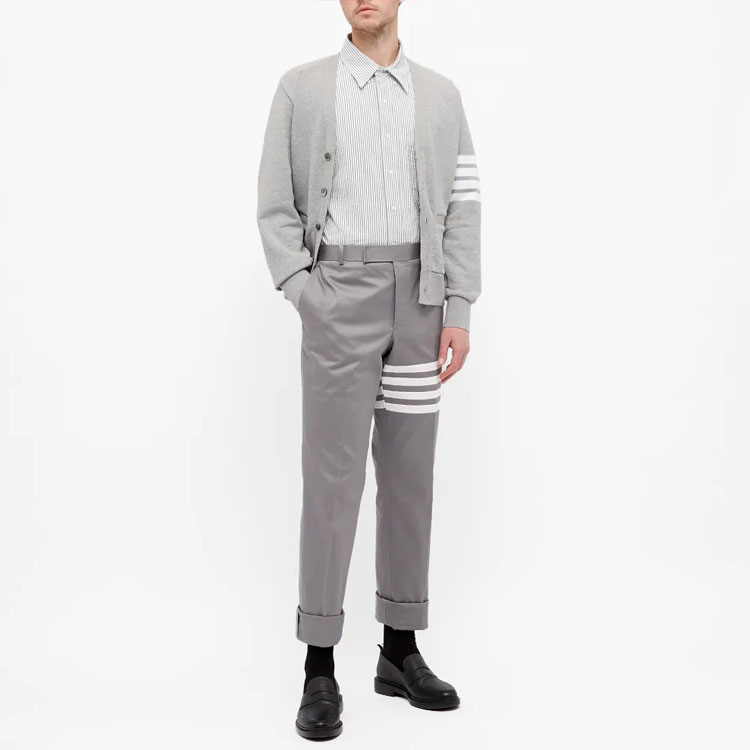 Lookbook THOM BROWNE SS21 灰色條紋短袖休閒襯衫 MWS252A-00572-035