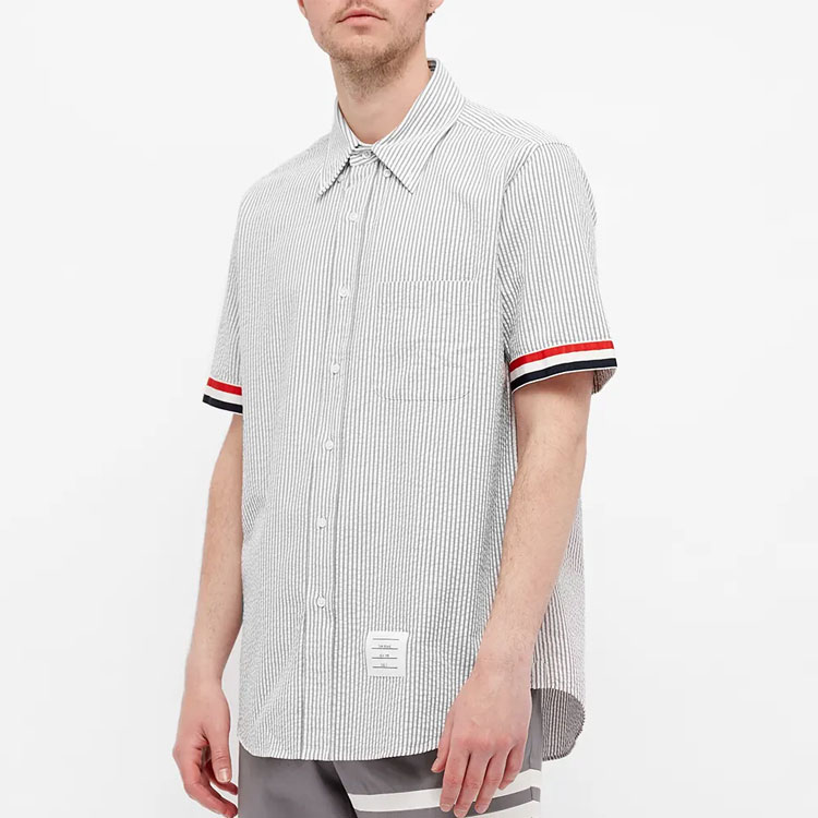 Purchase THOM BROWNE SS21 灰色條紋短袖休閒襯衫 MWS252A-00572-035