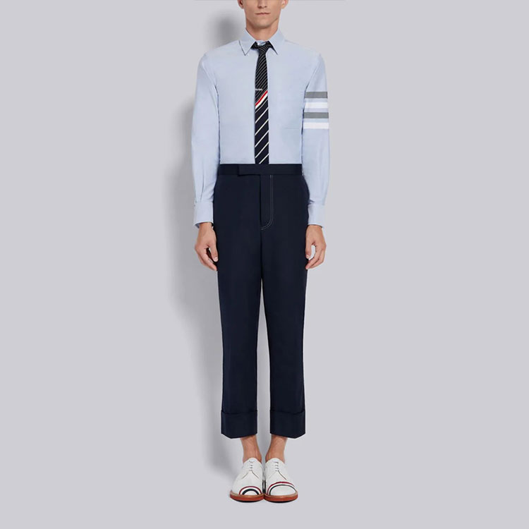 Shop 톰브라운 SS21 클래식 4-스트라이프 옥스포드 블루 긴소매 셔츠 남성용 MWL319A-06177-480