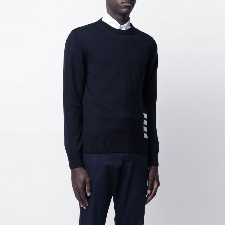 Shop トムブラウン SS21 クラシック フォーストライプ ニット プルオーバー ブルー メンズ MKA355A-Y1002-415