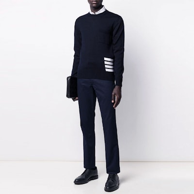 トムブラウン SS21 クラシック フォーストライプ ニット プルオーバー ブルー メンズ MKA355A-Y1002-415 Details for トムブラウン SS21 クラシック フォーストライプ ニット プルオーバー ブルー メンズ MKA355A-Y1002-415