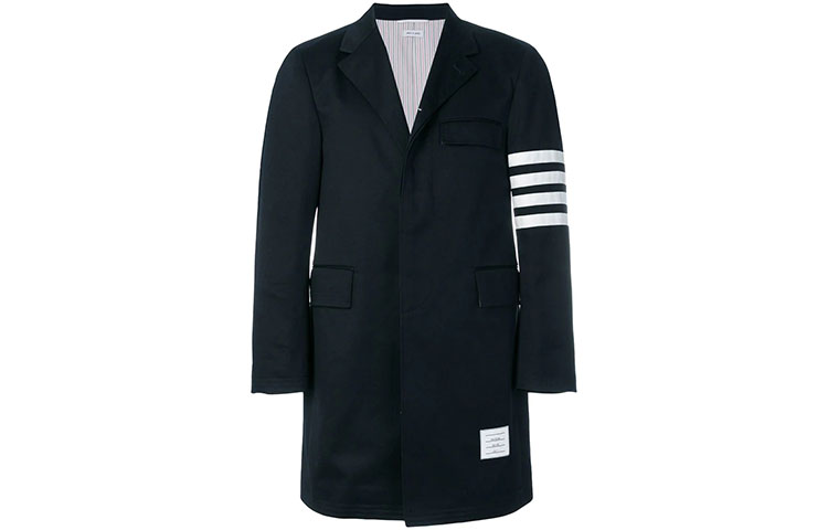 Order THOM BROWNE SS21 Abrigo Clásico Azul Marino Twill con Cuatro Rayas MOU543A-03788-415