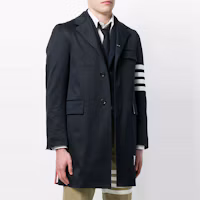 Shop THOM BROWNE SS21 經典海軍藍四條紋斜紋西裝外套 MOU543A-03788-415