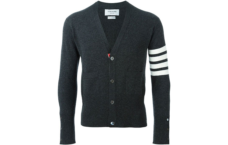 THOM BROWNE SS21 Classic Stripe Cashmere Cardigan  Black. MKC001A-00011-022