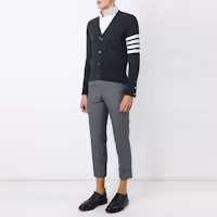 Lookbook THOM BROWNE SS21 Classic Stripe Cashmere Cardigan Black. MKC001A-00011-022
