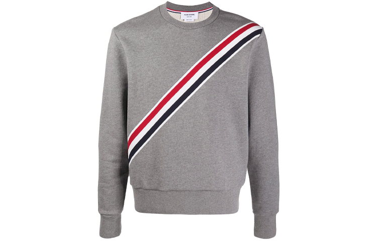 THOM BROWNE SS21 Classic Striped Crewneck Sweatshirt Men’s Light Grey MJT276A-03377-035