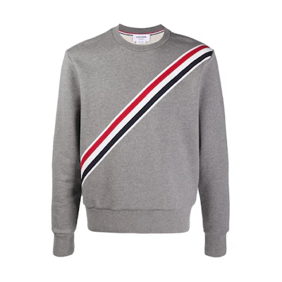 THOM BROWNE SS21 Classic Striped Crewneck Sweatshirt Men’s Light Grey MJT276A-03377-035