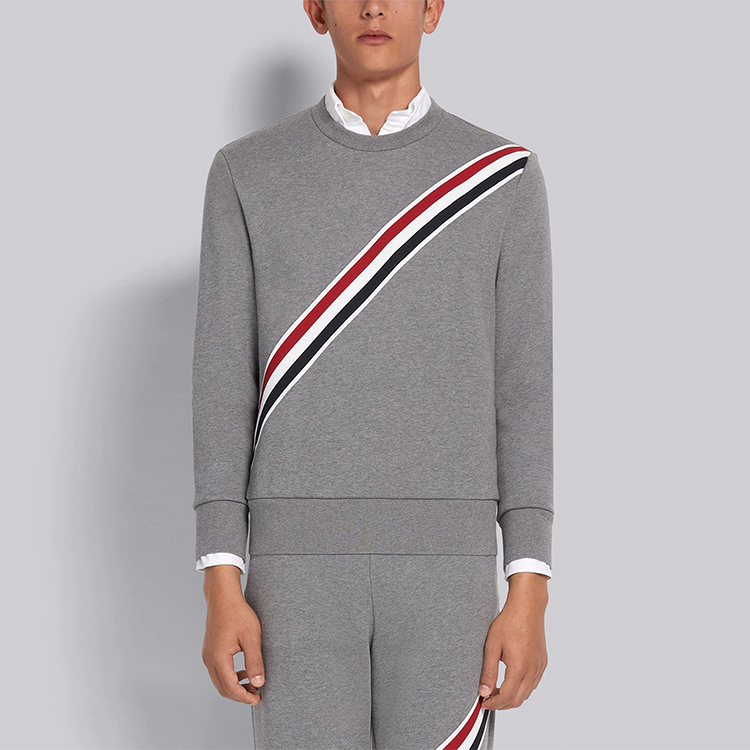 Shop トムブラウン SS21 クラシック ストライプ クルーネックスウェット メンズ ライトグレー MJT276A-03377-035