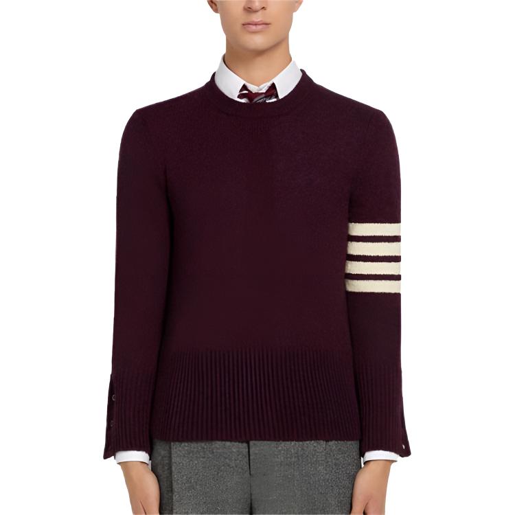 Thom Browne SS21 Four-Stripe Wool Pullover Sweater Red Brown. MKA317A01085-614