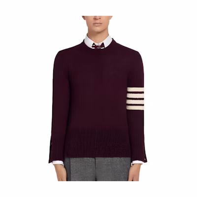 Thom Browne SS21 Four-Stripe Wool Pullover Sweater Red Brown. MKA317A01085-614