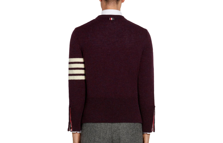 Lookbook Thom Browne SS21 四条纹羊毛套头毛衣 红棕色 MKA317A01085-614