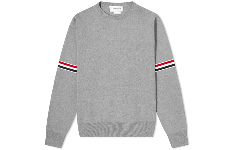 Order Thom Browne SS21 Sweater Abu-Abu Cross-Stitch Striped Crewneck Knit MKA326A-Y3001-055