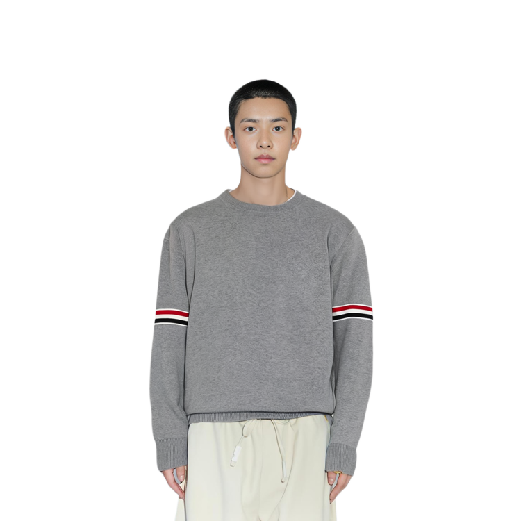 Shop Thom Browne SS21 Sweater Abu-Abu Cross-Stitch Striped Crewneck Knit MKA326A-Y3001-055