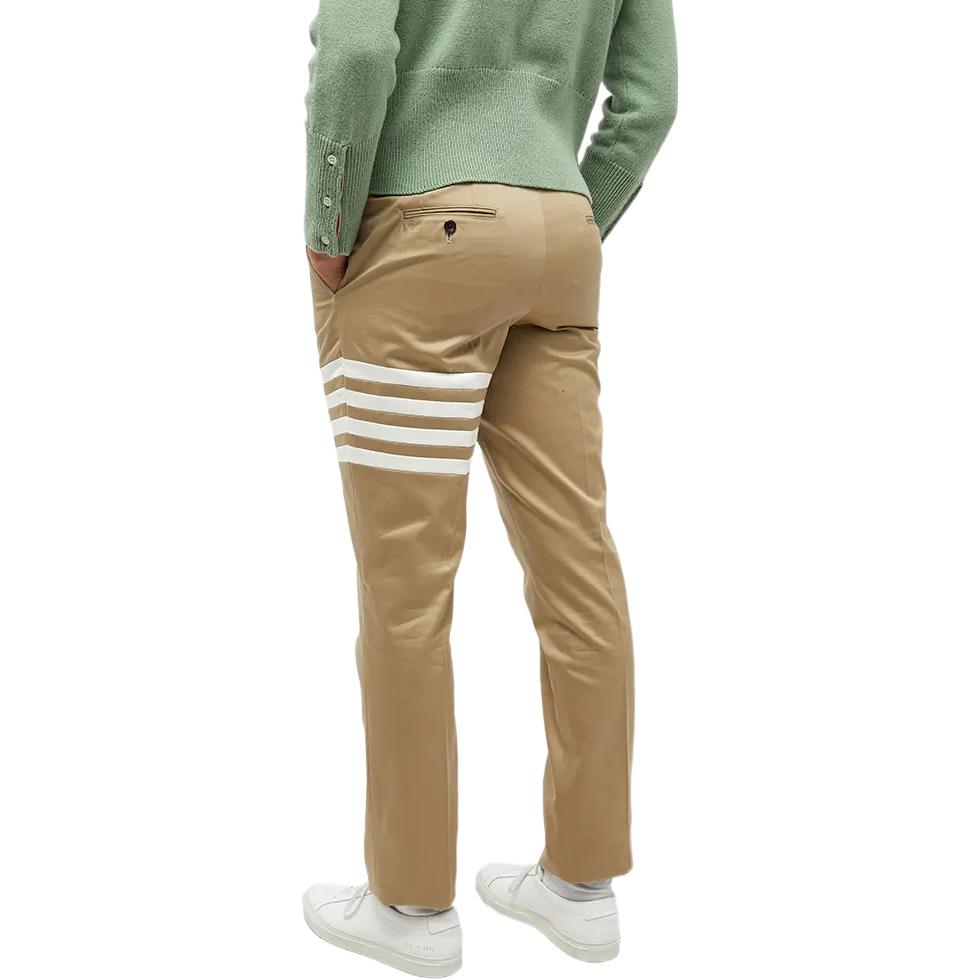 Shop THOM BROWNE SS21 Khaki Plain 4-Bar Twill Suit Pants MTU245A-03788-275