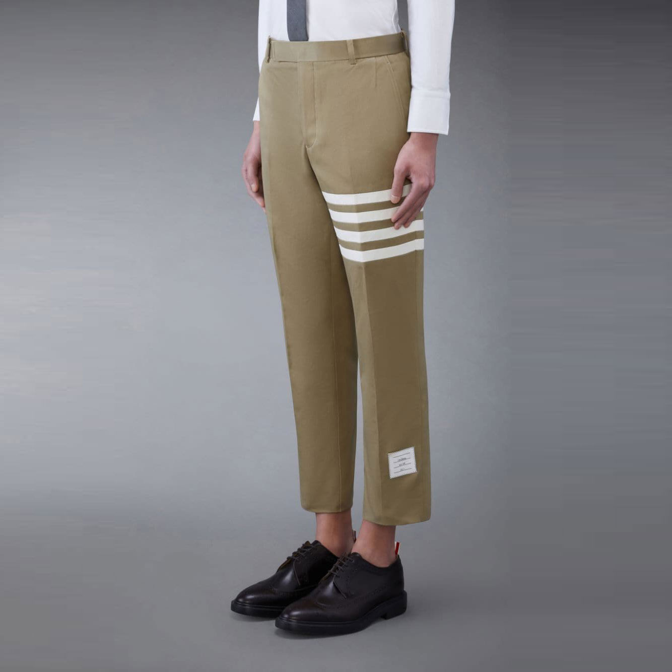 Details for THOM BROWNE SS21 Khaki Plain 4-Bar Twill Suit Pants MTU245A-03788-275