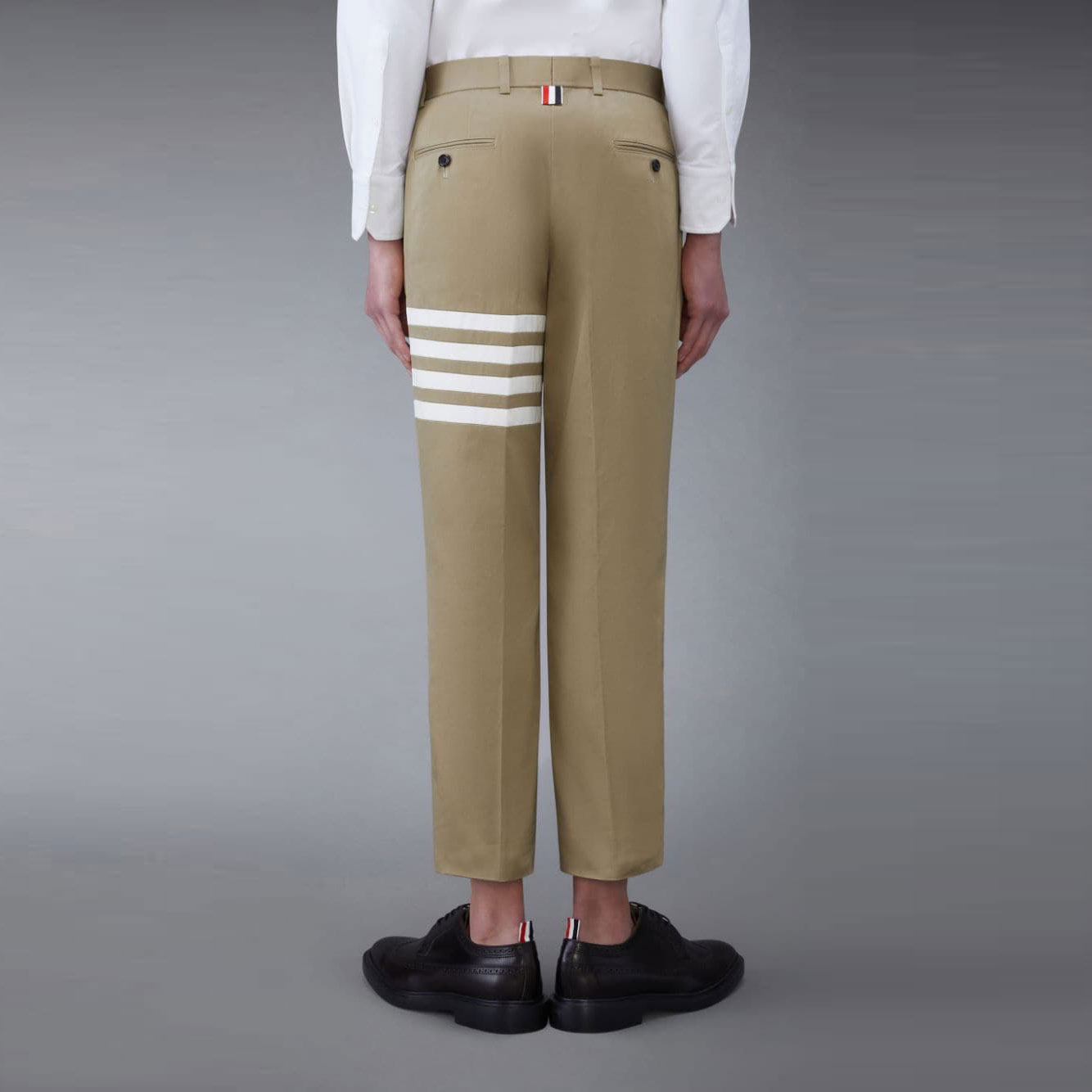 Cheap THOM BROWNE SS21 Khaki Plain 4-Bar Twill Suit Pants MTU245A-03788-275