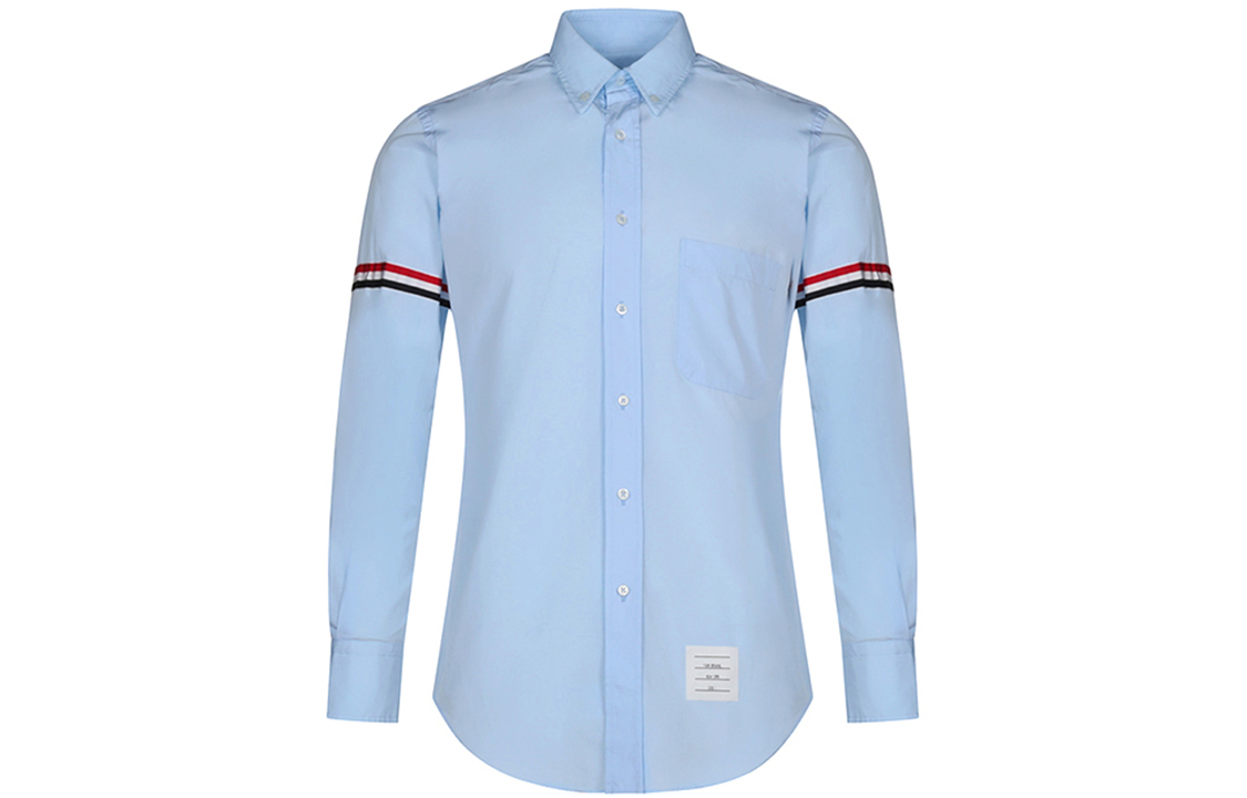 THOM BROWNE SS21 Light Blue Armstripe Long-Sleeve Button-Up Shirt MWL150E-03113-480