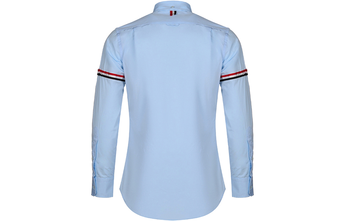 Lookbook THOM BROWNE SS21 Camisa Azul Claro Manga Larga con Rayas en el Brazo MWL150E-03113-480